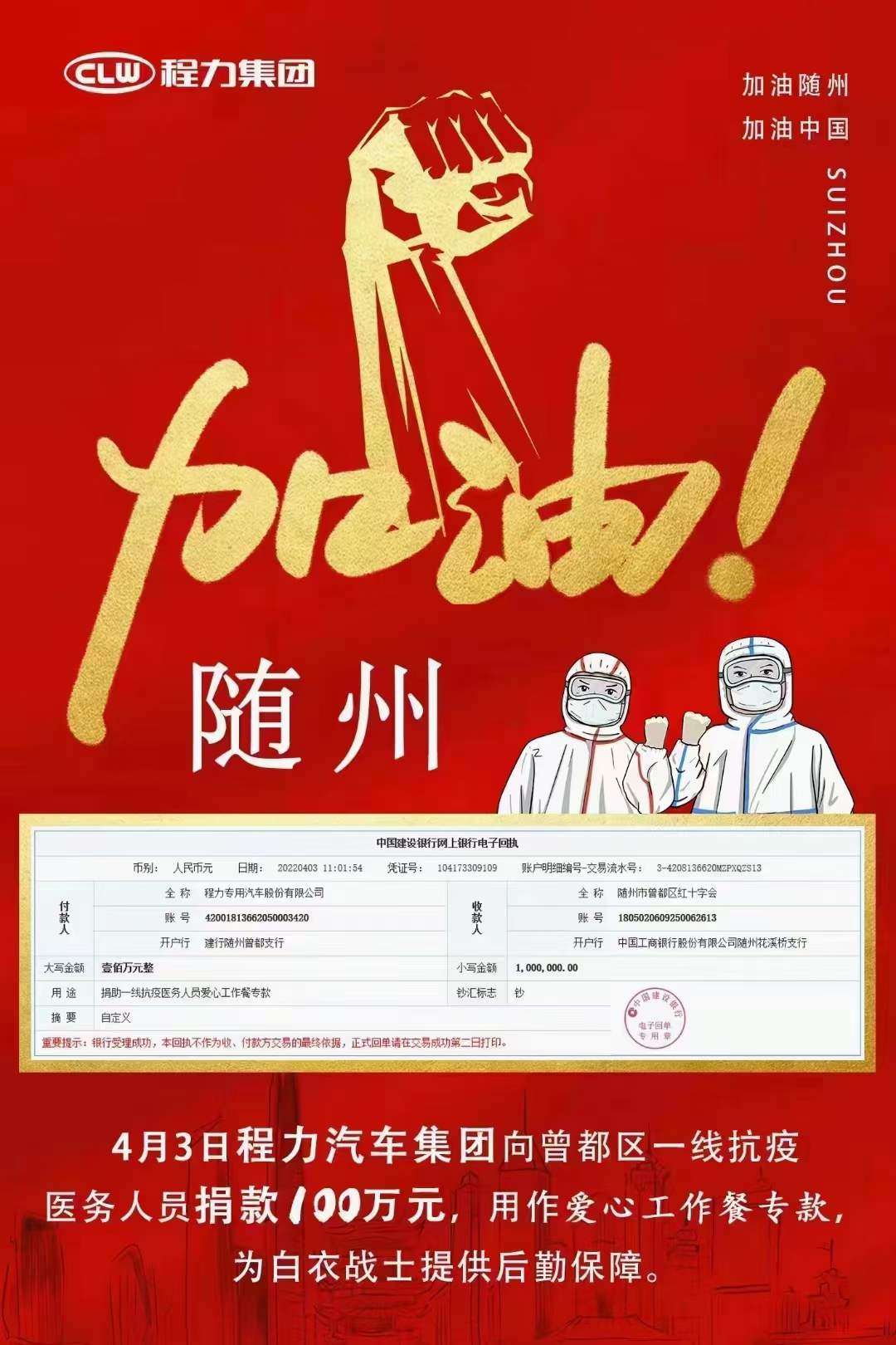 程力汽車(chē)集團(tuán)捐贈(zèng)百萬(wàn)愛(ài)心工作餐專款助力疫情防控彰顯社會(huì)擔(dān)當(dāng)